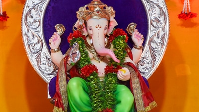 An idol of Lord Ganesh at a pandal ahead of Ganesh Chaturthi festival, at Lalbagh in Mumbai, Thursday, Sept. 9, 2021. (PTI Photo/Kunal Patil) (PTI) An idol of Lord Ganesh at a pandal ahead of Ganesh Chaturthi festival, at Lalbagh in Mumbai, Thursday, Sept. 9, 2021. (PTI Photo/Kunal Patil) (PTI)