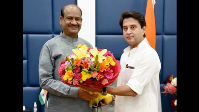 New Delhi, July 13 (ANI): Union Minister for Civil Aviation Jyotiraditya M. Scindia meeting the Speaker of Lok Sabha Om Birla, in New Delhi on Tuesday. (ANI Photo) (ANI) New Delhi, July 13 (ANI): Union Minister for Civil Aviation Jyotiraditya M. Scindia meeting the Speaker of Lok Sabha Om Birla, in New Delhi on Tuesday. (ANI Photo) (ANI)
