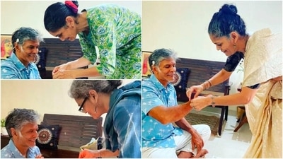 Sharing the pictures on Instagram, Milind Soman captioned it, "#Throwbackthursday Rakshabandhan is the only festival we celebrate in our family, renewing our vows to be there for each other, no matter what :)." (Instagram/@milindrunning)