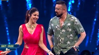 Shilpa Shetty and Sanjay Dutt on the sets of Super Dance Chapter 4.