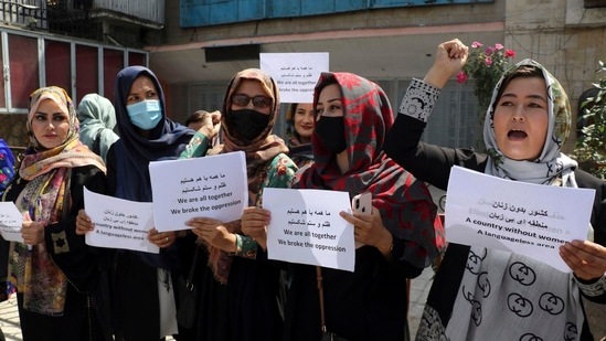 Women gather to demand their rights under the Taliban rule during a protest in Kabul, Afghanistan, earlier this month. (File Photo / AP) Women gather to demand their rights under the Taliban rule during a protest in Kabul, Afghanistan, earlier this month. (File Photo / AP)