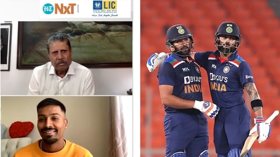 Kapil Dev in conversation with Hardik Pandya and Ayaz Memon (not in pic. (HT/Getty) Kapil Dev in conversation with Hardik Pandya and Ayaz Memon (not in pic. (HT/Getty)