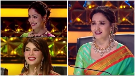 Madhuri Dixit, Yami Gautam and Jacqueline Fernandez on Dance Deewane 3. Madhuri Dixit, Yami Gautam and Jacqueline Fernandez on Dance Deewane 3.