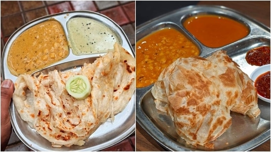 Roti Canai - Kerala Parotta: Roti Canai is an Indian-influenced flatbread dish that is found in several parts of Southeast Asia. This is a very famous breakfast dish in Malaysia. It is mostly served with dal or curry. (Instagram/@alwayseating/@food_and_bengaluru)
