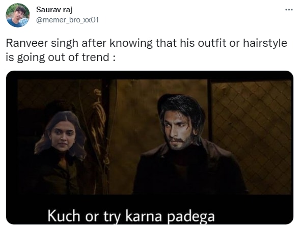 Meme trend on Ranveer Singh's new look. (Twitter/@memer_bro_xx01)