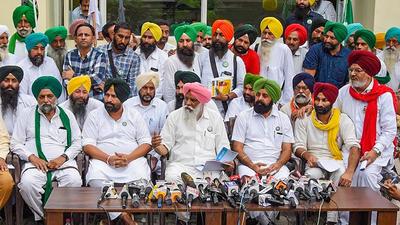 Farmer leaders during a press conference in Chandigarh on Friday. (PTI) Farmer leaders during a press conference in Chandigarh on Friday. (PTI)