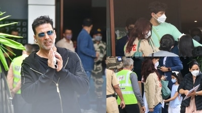Akshay Kumar, Twinkle Khanna and their children, Aarav and Nitara, spotted at Mumbai airport. (Varinder Chawla) Akshay Kumar, Twinkle Khanna and their children, Aarav and Nitara, spotted at Mumbai airport. (Varinder Chawla)