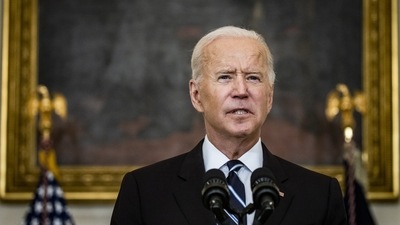 US president Joe Biden speaks in the State Dining Room of the White House in Washington, DC, on Thursday. (Samuel Corum / Bloomberg) US president Joe Biden speaks in the State Dining Room of the White House in Washington, DC, on Thursday. (Samuel Corum / Bloomberg)
