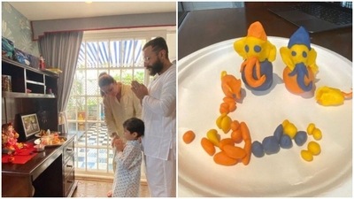 Kareena Kapoor, Saif Ali Khan and Taimur Ali Khan celebrate Ganesh Chaturthi. Kareena Kapoor, Saif Ali Khan and Taimur Ali Khan celebrate Ganesh Chaturthi.