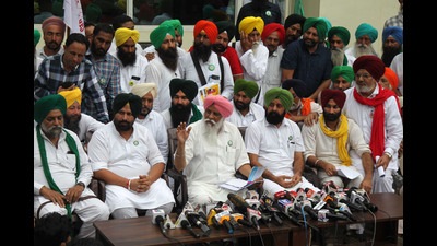 Farmers leaders interacting with the media after meeting political party leaders in Chandigarh on Friday. Farmers leaders interacting with the media after meeting political party leaders in Chandigarh on Friday.