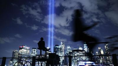 The ‘Tribute In Light’ shines into the sky from Lower Manhattan in New York City. (AFP) The ‘Tribute In Light’ shines into the sky from Lower Manhattan in New York City. (AFP)