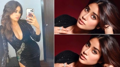 Recently, Janhvi Kapoor took to her Instagram handle to share a few pictures of herself in a stylish shimmery black dress. Check out the photos here. (Instagram/@ janhvikapoor) Recently, Janhvi Kapoor took to her Instagram handle to share a few pictures of herself in a stylish shimmery black dress. Check out the photos here. (Instagram/@ janhvikapoor)