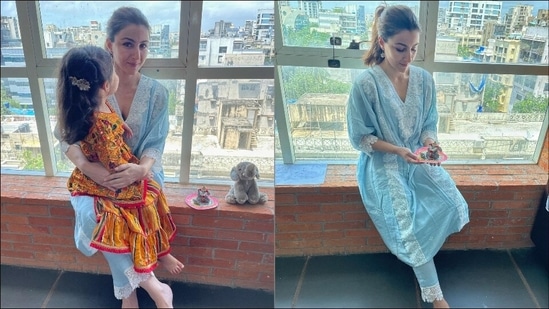 Soha Ali Khan, Inaaya Naumi Kemmu doll up for Ganesh Chaturthi in ethnic wear and we can't take our eyes off(Instagram/sakpataudi)