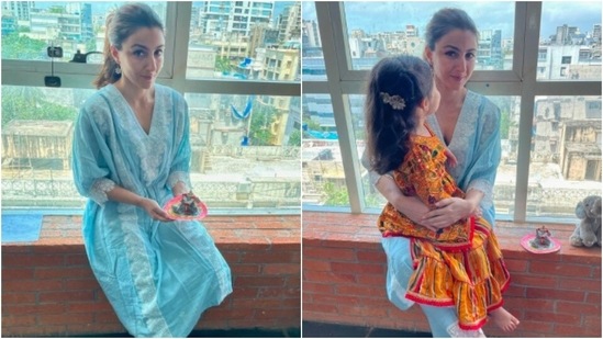 Soha Ali Khan wished her fans by sharing a few photos of herself and her daughter Inaaya Kemmu. She captioned the Instagram post as, "Happy Ganesh Chaturthi ! As we think about new beginnings and try to clear obstacles from our path let us celebrate and pray in a responsible way that does not set us back. Abide by the rules, wear your masks, do not congregate in numbers larger than those allowed - and if you haven’t already done so please do get vaccinated.."(Instagram/@sakpataudi)