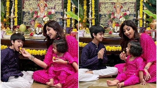 Shilpa Shetty celebrated Ganesh Chaturthi with her children Viaan and Samisha.
