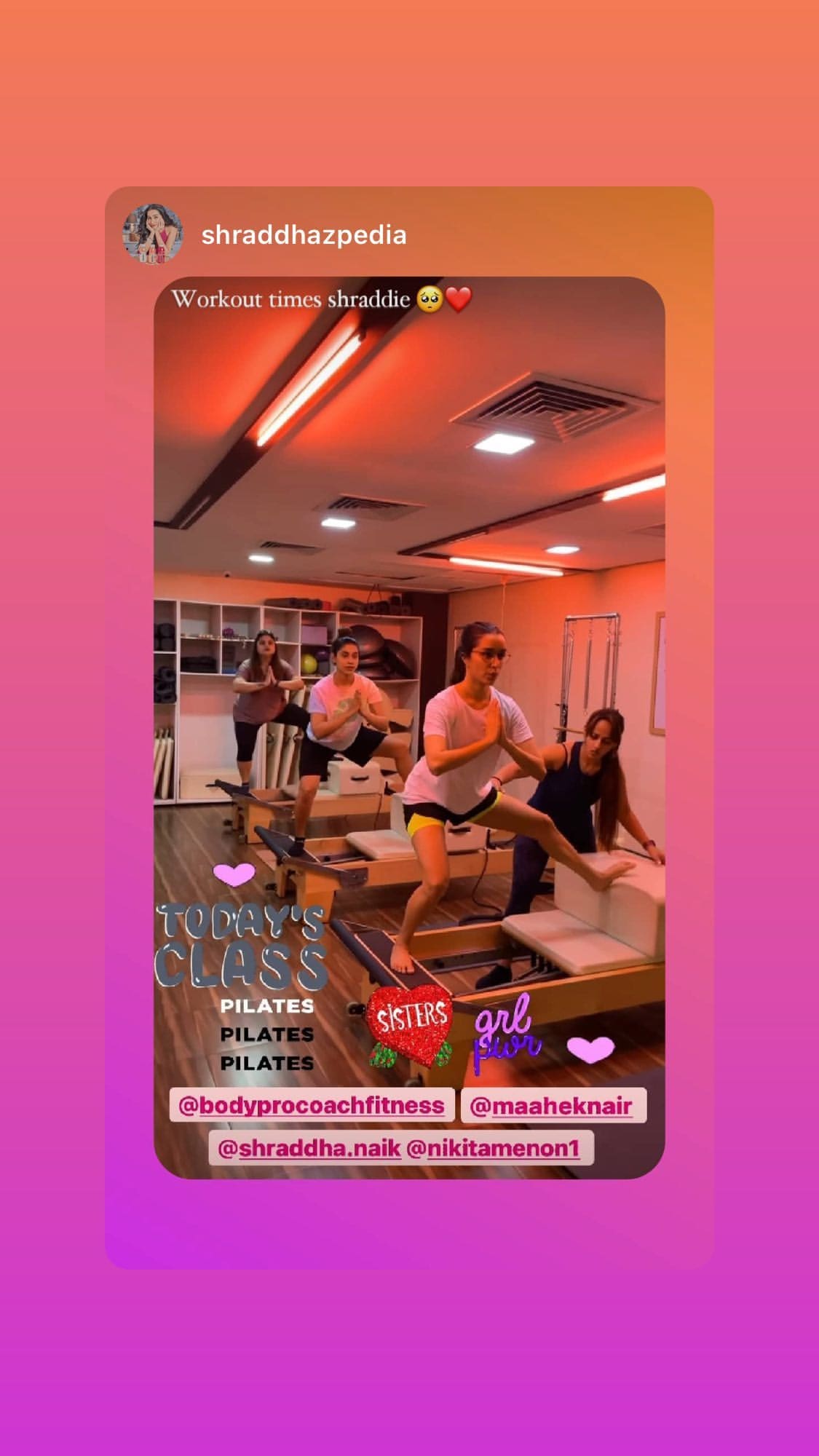 Shraddha Kapoor's Pilates class at gym with her girlfriends(Instagram/shraddhazpedia)