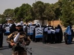Afghan women march in support of the Taliban government in Kabul. Afghan women march in support of the Taliban government in Kabul. 