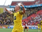 Erling Haaland of Dortmund celebrates scoring his team's fourth goal Erling Haaland of Dortmund celebrates scoring his team's fourth goal 