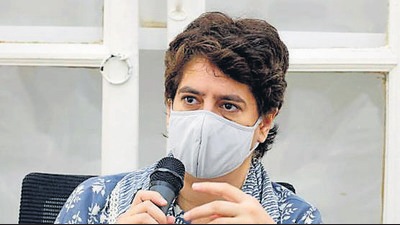 Congress general secretary Priyanka Gandhi Vadra speaking at a party meeting in Lucknow where the organisation’s preparedness for the Uttar Pradesh assembly election was reviewed. (ANI Photo) Congress general secretary Priyanka Gandhi Vadra speaking at a party meeting in Lucknow where the organisation’s preparedness for the Uttar Pradesh assembly election was reviewed. (ANI Photo)