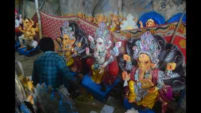 Idols of Lord Ganesha on sale in Prayagraj . (Anil Kumar Maurya/ht)