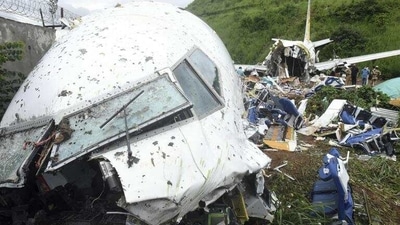 Air India Express flight that skidded off a runway while landing in Kozhikode, Kerala, in August 2020. (File photo) Air India Express flight that skidded off a runway while landing in Kozhikode, Kerala, in August 2020. (File photo)