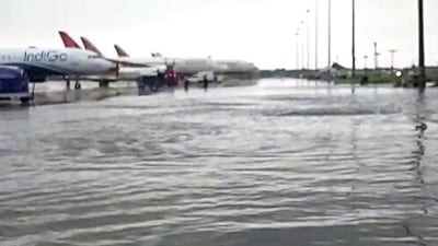 Waterlogging seen at Indira Gandhi International Airport (Terminal 3) after the national capital received heavy rainfall, in New Delhi. (ANI Photo) Waterlogging seen at Indira Gandhi International Airport (Terminal 3) after the national capital received heavy rainfall, in New Delhi. (ANI Photo)