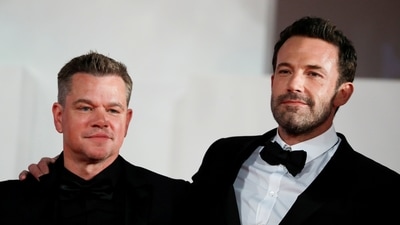 Matt Damon and Ben Affleck pose together. (REUTERS)