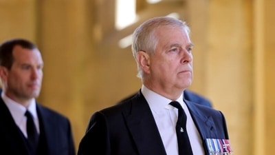 Britain's Prince Andrew, Duke of York, looks on during the funeral of Britain's Prince Philip on the grounds of Windsor Castle in Windsor, Britain, April 17, 2021.&nbsp; (File Photo / REUTERS)