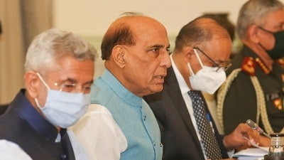 Union defence minister Rajnath Singh and EAM S. Jaishankar during inaugural 2+2 Ministerial level meeting between India and Australia in New Delhi. (PTI) Union defence minister Rajnath Singh and EAM S. Jaishankar during inaugural 2+2 Ministerial level meeting between India and Australia in New Delhi. (PTI)