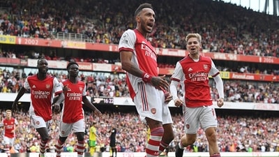 Pierre-Emerick Aubameyang celebrates scoring for Arsenal. (Getty) Pierre-Emerick Aubameyang celebrates scoring for Arsenal. (Getty)