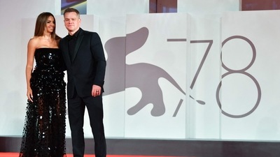 Matt Damon and his wife Luciana Barroso arrive for the screening of the film. (AFP) Matt Damon and his wife Luciana Barroso arrive for the screening of the film. (AFP)