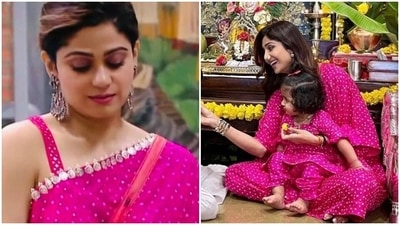 Shamita Shetty and Shilpa Shetty wore matching outfits. Shamita Shetty and Shilpa Shetty wore matching outfits.