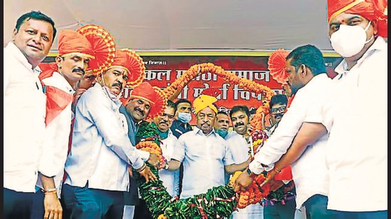 Union minister Narayan Rane at Jan Ashirwad Yatra, BJP’s outreach programme in Konkan, Maharashtra, on August 24. (HT FILE)