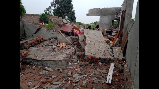 The house where the blast took place in Rajpura was allegedly being used for storing firecrackers illegally (HT Photo)