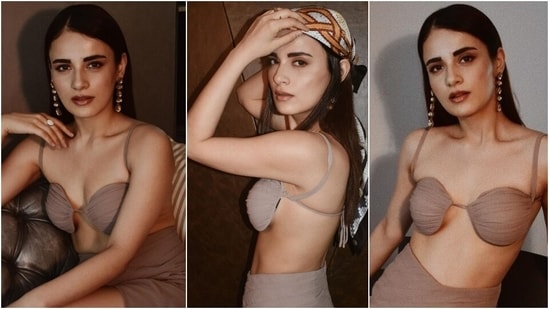 Radhika Madan in nude bralette and draped skirt aces simple yet glam co-ord look(Instagram/@ruchikrishnastyles)