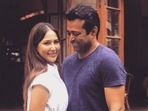Kim Sharma with Leander Paes. Kim Sharma with Leander Paes.