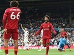 Mohamed Salah of Liverpool celebrates after scoring. (Getty) Mohamed Salah of Liverpool celebrates after scoring. (Getty)
