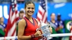 Emma Raducanu of Great Britain celebrates with the championship trophy after defeating Leylah Annie Fernandez in Women's Singles final Emma Raducanu of Great Britain celebrates with the championship trophy after defeating Leylah Annie Fernandez in Women's Singles final