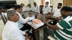 Former Karnataka chief minister and JDS leader HD Kumaraswami held a meeting with corporators who won in Kalaburagi civic polls, in Bengaluru on Wednesday. (ANI) Former Karnataka chief minister and JDS leader HD Kumaraswami held a meeting with corporators who won in Kalaburagi civic polls, in Bengaluru on Wednesday. (ANI)
