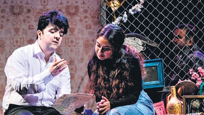 Amir, played by Nipun Dharmadhikari and Soraya, played by Muskkaan Jaferi, in a scene from ‘The Kite Runner’. (HT) Amir, played by Nipun Dharmadhikari and Soraya, played by Muskkaan Jaferi, in a scene from ‘The Kite Runner’. (HT)