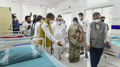 Karnataka chief minister Basavaraj Bommai during the inauguration of a 48-bed facility & 250 LPM oxygen plant at KSRTC Hospital, in Bengaluru on Sunday. (PTI)