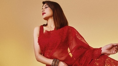 Jacqueline Fernandez in sheer saree worth ₹54k paints the internet romantic red (Instagram) Jacqueline Fernandez in sheer saree worth ₹54k paints the internet romantic red (Instagram)
