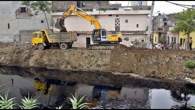 The JCB overturned after it slipped into the deep water at a Mohali village. (Representative image)