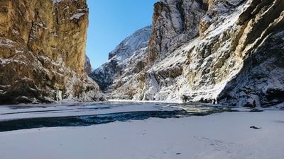 Zanskar valley: Ditch camel watching and visit Zanskar valley which is 12 hours away from Ladakh. If you love adventure and trekking then you can go on the Chadar Trek. (Unsplash) Zanskar valley: Ditch camel watching and visit Zanskar valley which is 12 hours away from Ladakh. If you love adventure and trekking then you can go on the Chadar Trek. (Unsplash)
