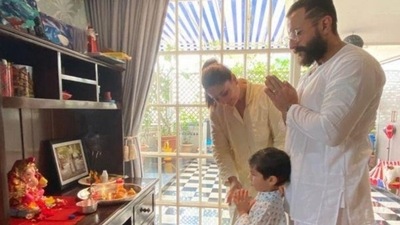 Loved Kareena Kapoor's pyjama set for Ganesh Chaturthi celebrations with Taimur? Here's its cost (Instagram/@kareenakapoorkhan) Loved Kareena Kapoor's pyjama set for Ganesh Chaturthi celebrations with Taimur? Here's its cost (Instagram/@kareenakapoorkhan)
