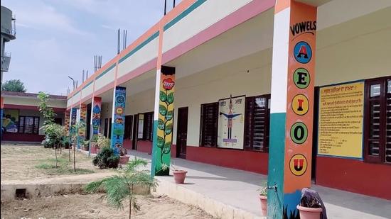 While the new building is still under construction, classes have resumed in another completed section at the Government Middle School in Barmalipur. (HT Photo)
