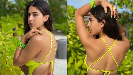 Sara Ali Khan in <span class='webrupee'>₹</span>9k neon green monokini for Maldives vacation is just stunning, see pics(Instagram/@saraalikhan95)