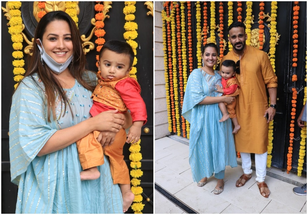 Anita Hassanandani, Rohit Reddy and their son Aaraav.(Varinder Chawla)