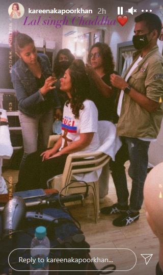 Kareena Kapoor gets her makeup done.