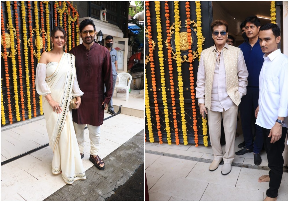 Parvin Dabas, wife Preeti Jhanjiani and Jeetendra at Ekta's home.(Varinder Chawla) Parvin Dabas, wife Preeti Jhanjiani and Jeetendra at Ekta's home.(Varinder Chawla)